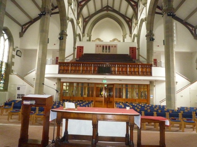 Holy Trinity Church, Huddersfield showing the balcony and west wall.