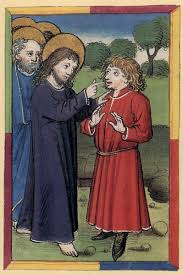 A painting of Jesus touching the tongue of a mute man.