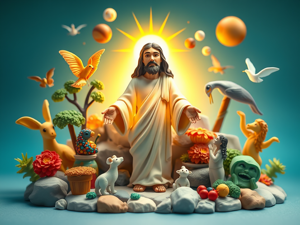 An AI-generated image. Jesus bringing the whole of creation back to God.