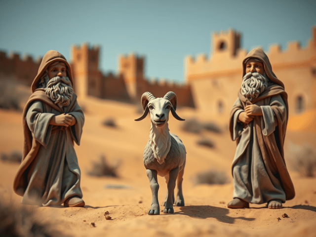 Outside the city walls, priests are sending a goat out into the desert.