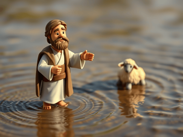 John the Baptist and Jesus, as the Lamb of God, in the River Jordan.