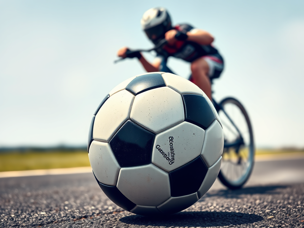 A football and a racing cyclist.