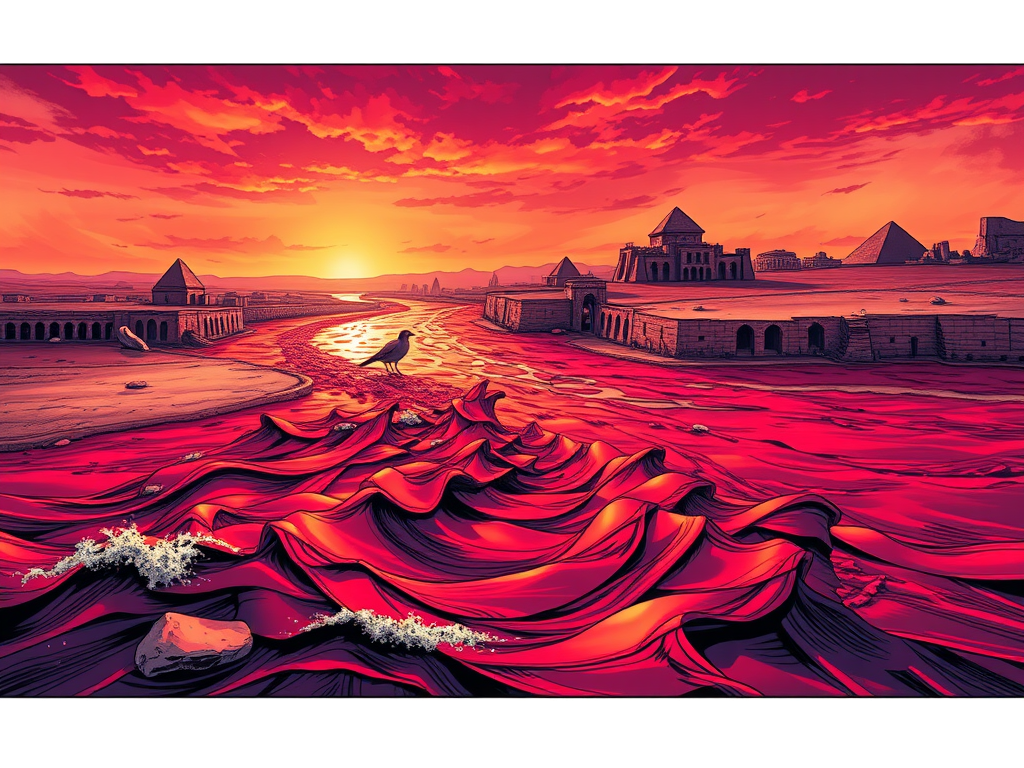 The river Nile flowing red.