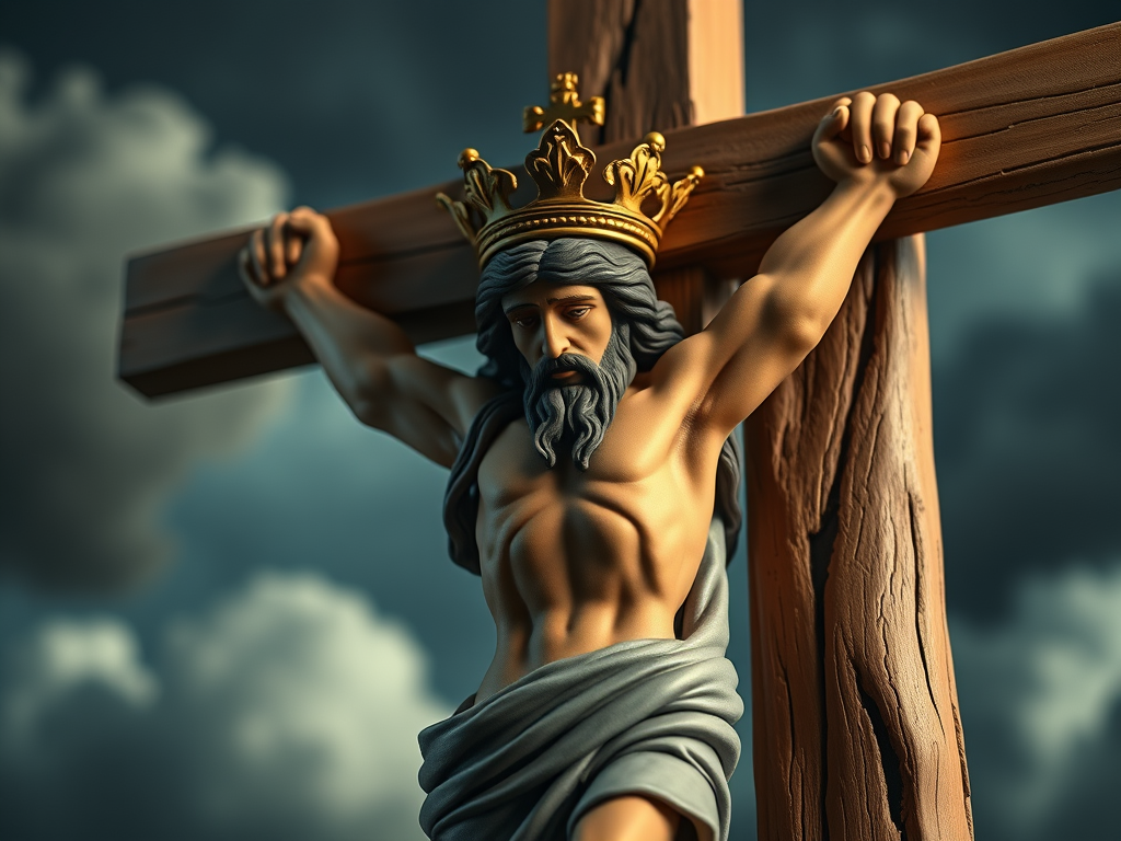An AI rendition of "Jesus, the conqueror on the cross."